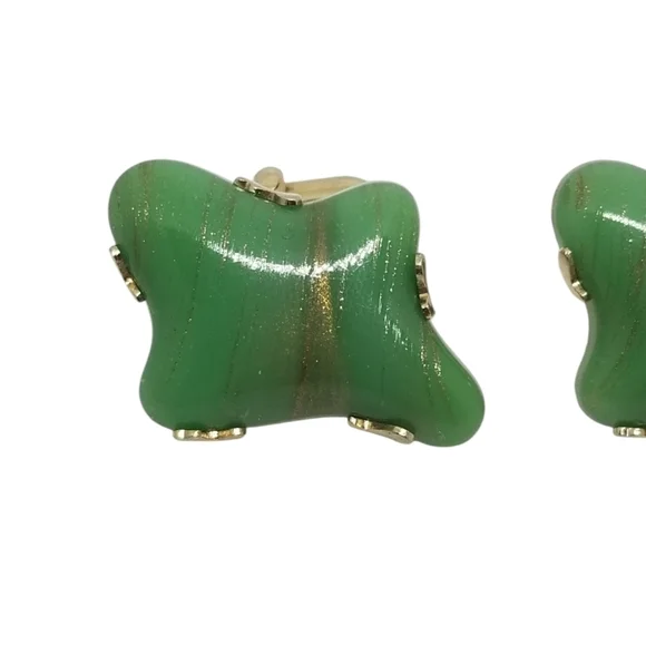 SWANK RARE 1955 DESIGNERS COLLECTION GREEN & GOLD MURANO GLASS MENSCUFFLINKS